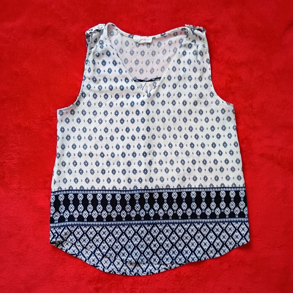 Anthropologie Geometric Blouse Women Size M Blue White Mine Boho Indie Tribal